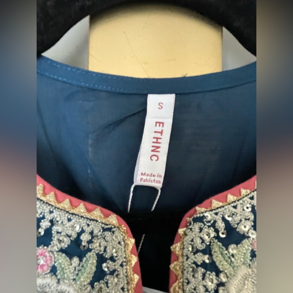 Embroidered Navy Top with Cream Sharara Skirt - Picture 7 of 12